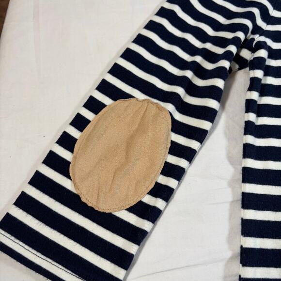 Monteau womens boatneck navy white stripe 3/4 sleeve elbow patch L. Nautical - Picture 2 of 8